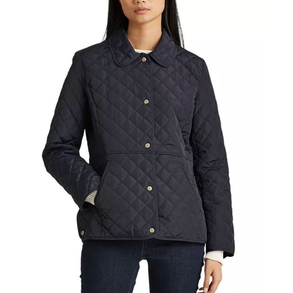 Lauren Ralph Snap Button Trim Quilted Jacket Navy